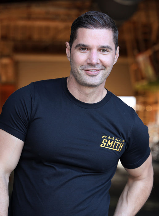 Gold We Are All Smith Embroidered Logo Black Unisex t-shirt  WE ARE ALL SMITH: Men's Jewelry & Clothing.   