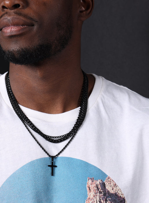 Cuban and Rope Cross Black Necklace Chain | Mix and Match Combo | Make your own Set Necklace Sets WE ARE ALL SMITH: Men's Jewelry & Clothing.   