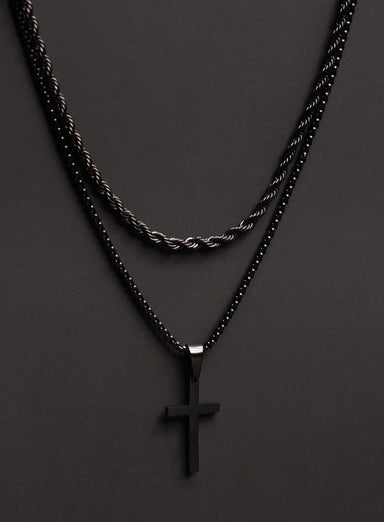 Necklace Set: Black Rope Chain and Medium Black Cross Necklaces WE ARE ALL SMITH: Men's Jewelry & Clothing.