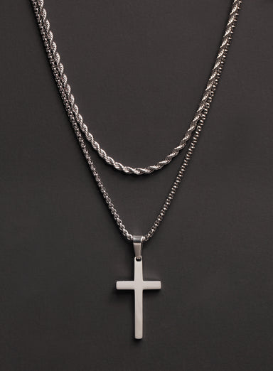 Necklace Set: Silver Rope Chain and Large Silver Cross Necklaces WE ARE ALL SMITH: Men's Jewelry & Clothing.