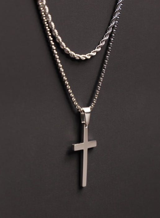 Necklace Set: Silver Rope Chain and Large Silver Cross Necklaces WE ARE ALL SMITH: Men's Jewelry & Clothing.