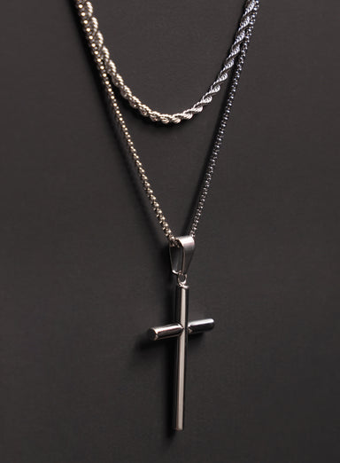 Necklace Set: Silver Rope Chain and Silver Bamboo Cross Necklace Necklaces WE ARE ALL SMITH: Men's Jewelry & Clothing.