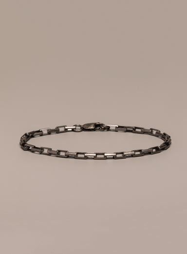 925 Oxidized Sterling Silver Elongated Box Chain Bracelet Bracelets WE ARE ALL SMITH: Men's Jewelry & Clothing.   