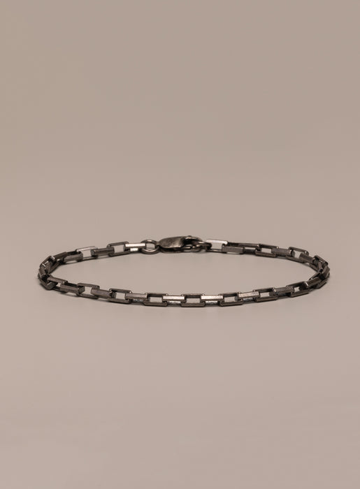 925 Oxidized Sterling Silver Elongated Box Chain Bracelet Bracelets WE ARE ALL SMITH: Men's Jewelry & Clothing.