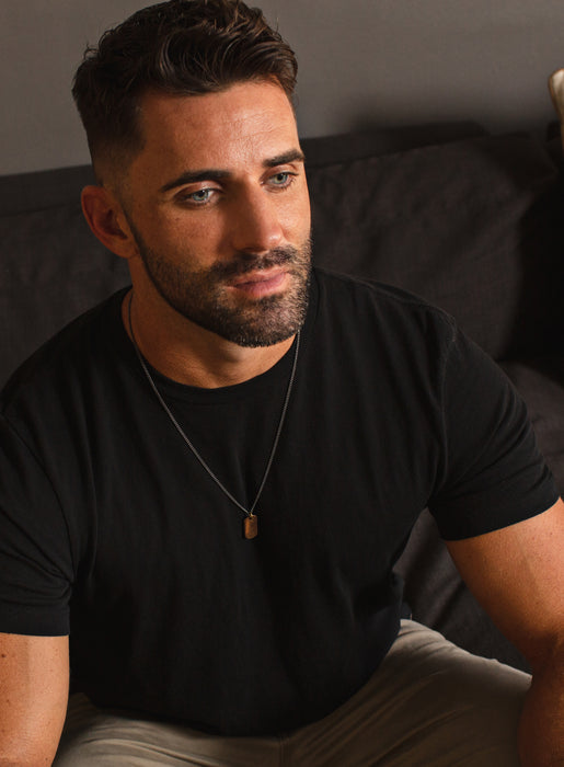 Small Bronze Dog tag Necklace on Oxidized Sterling Silver Chain Necklaces We Are All Smith