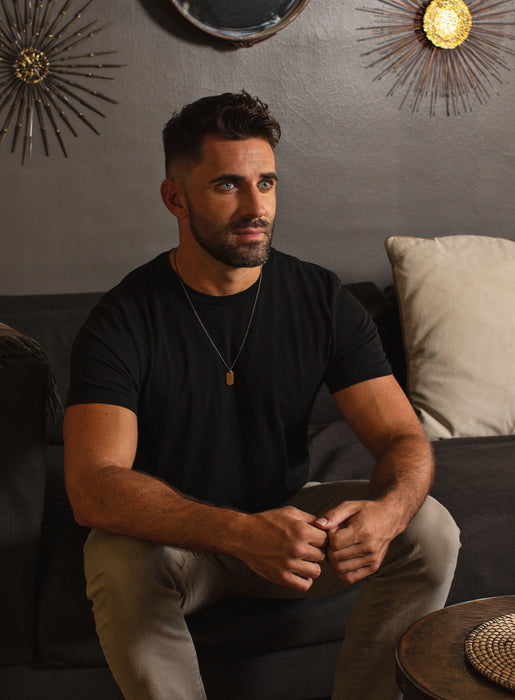 Small Bronze Dog tag Necklace on Oxidized Sterling Silver Chain Necklaces We Are All Smith