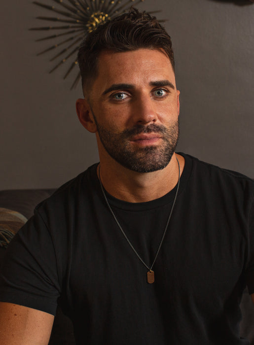 Small Bronze Dog tag Necklace on Oxidized Sterling Silver Chain Necklaces We Are All Smith