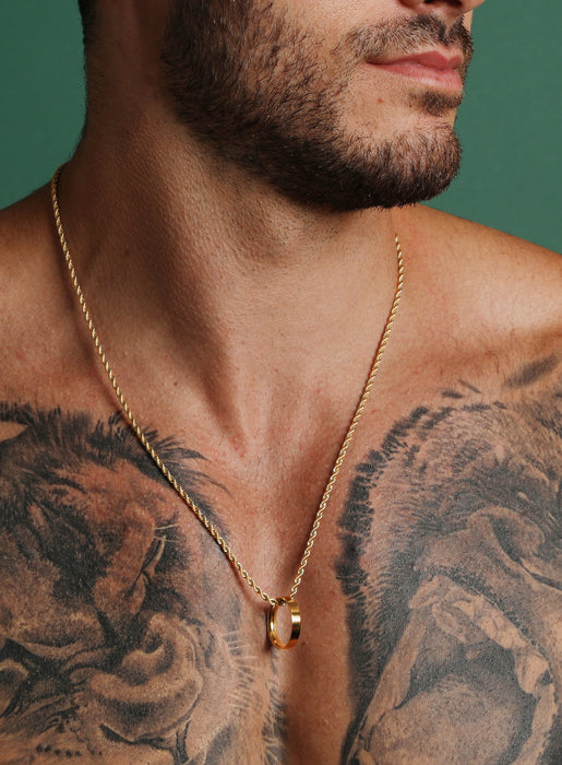 Gold Ring Necklace on rope style chain. Necklaces WE ARE ALL SMITH: Men's Jewelry & Clothing.