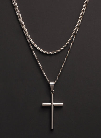 Waterproof SET OF 2 NECKLACES rope chain and cross necklace Necklaces WE ARE ALL SMITH: Men's Jewelry & Clothing.   