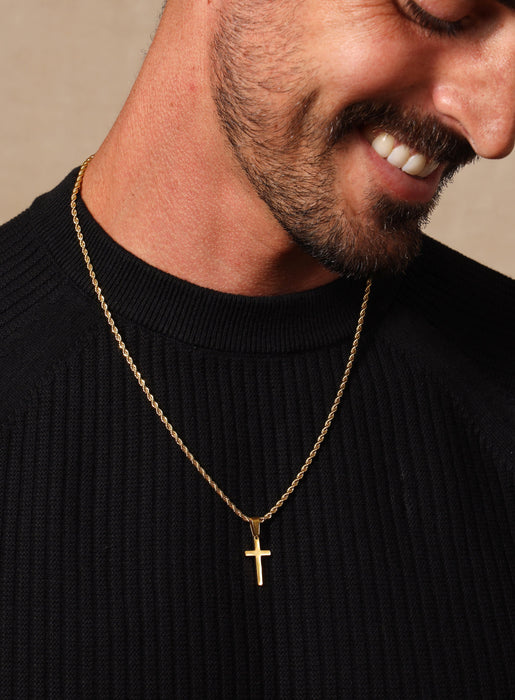 Small Gold Cross Pendant on Rope chain Necklaces WE ARE ALL SMITH: Men's Jewelry & Clothing.