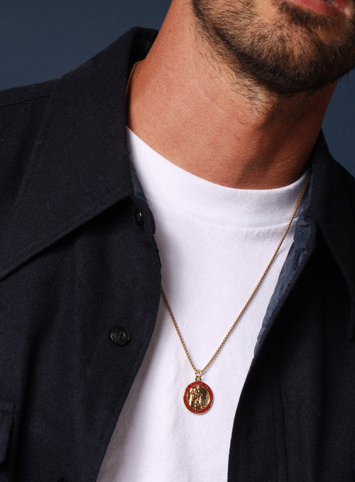 Gold Saint Christopher Red enamel pendant Necklaces WE ARE ALL SMITH: Men's Jewelry & Clothing.