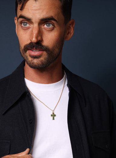 Gold Celtic Cross with Green enamel Necklace Necklaces WE ARE ALL SMITH: Men's Jewelry & Clothing.
