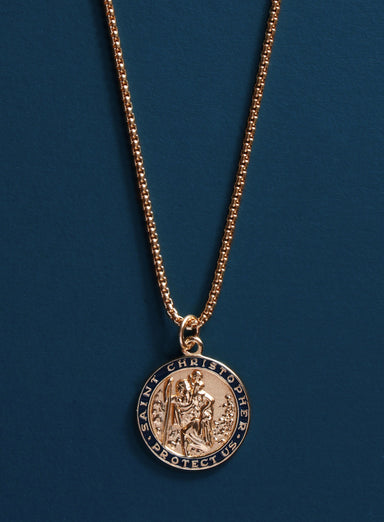 Gold Saint Christopher Round Medal w/ dark navy enamel Necklaces WE ARE ALL SMITH: Men's Jewelry & Clothing.