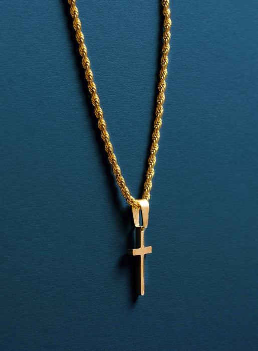 Small Gold Cross Pendant on Rope chain Necklaces WE ARE ALL SMITH: Men's Jewelry & Clothing.