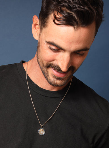 Gold Saint Christopher Round Medal w/ dark navy enamel Necklaces WE ARE ALL SMITH: Men's Jewelry & Clothing.