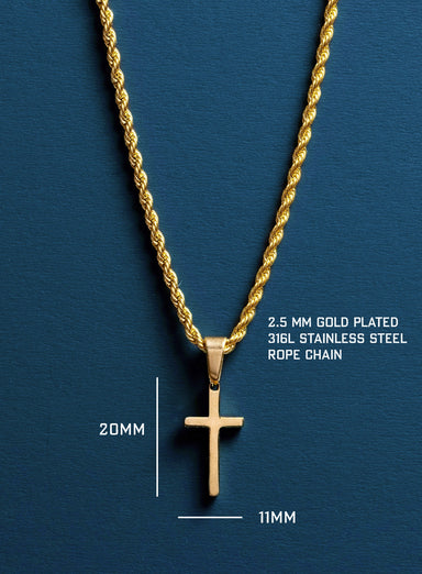 Small Gold Cross Pendant on Rope chain Necklaces WE ARE ALL SMITH: Men's Jewelry & Clothing.