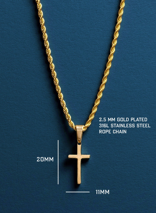 Small Gold Cross Pendant on Rope chain Necklaces WE ARE ALL SMITH: Men's Jewelry & Clothing.