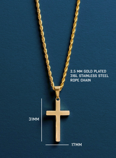 Large Gold Cross on Rope chain Necklaces WE ARE ALL SMITH: Men's Jewelry & Clothing.   