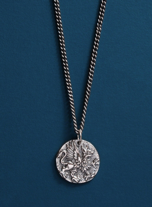 925 Oxidized Sterling Silver Griffin Coin Necklace Necklaces WE ARE ALL SMITH: Men's Jewelry & Clothing.