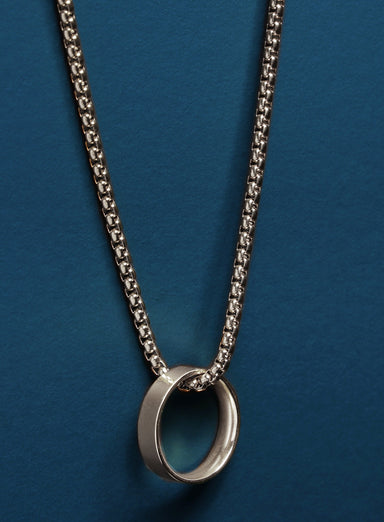 Waterproof Stainless Steel Ring on 3mm Venetian Round Box Chain Necklaces WE ARE ALL SMITH: Men's Jewelry & Clothing.   
