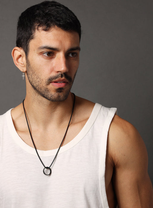 Black Ring pendant on 3mm Venetian Round box chain Necklaces WE ARE ALL SMITH: Men's Jewelry & Clothing.