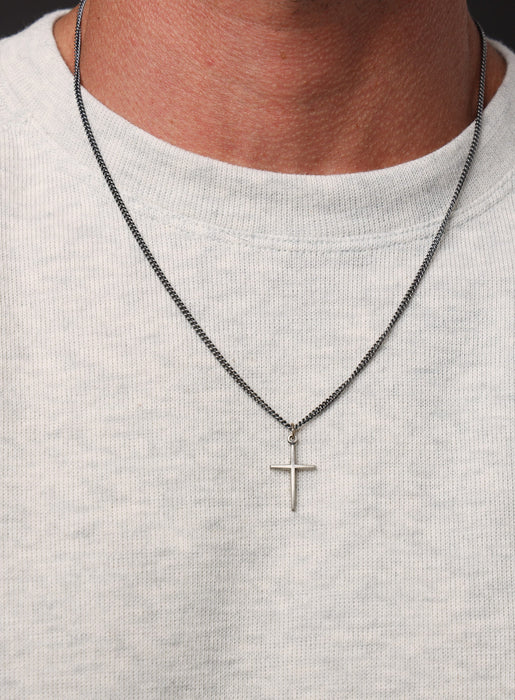 Minimalist Sterling Silver Pointed Cross Pendant Necklace for Men Jewelry WE ARE ALL SMITH   