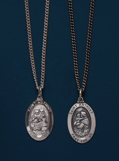 Saint Anthony Sterling Silver Oval Medal Necklace for Men Jewelry WE ARE ALL SMITH   