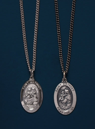 Saint Anthony Sterling Silver Oval Medal Necklace for Men Jewelry WE ARE ALL SMITH