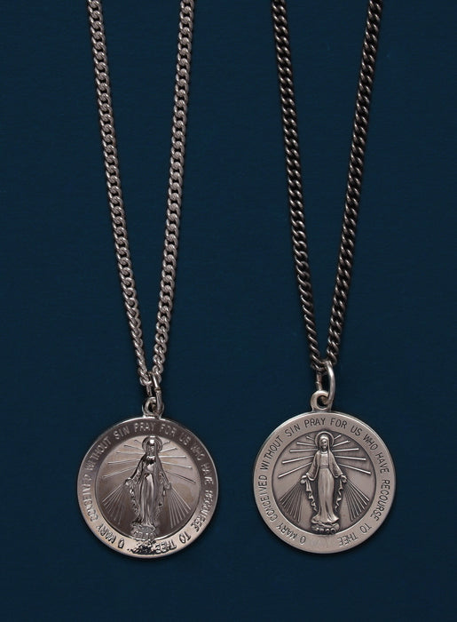 Sterling Silver Round Miraculous Medal Necklace for Men Jewelry WE ARE ALL SMITH