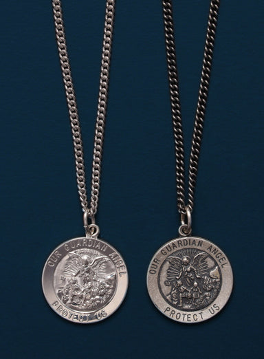 Guardian Angel "Protect Us" Sterling Silver Medal Neckalce for Men Jewelry WE ARE ALL SMITH