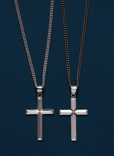 Large Sterling Silver Bevel Cross Pendant Necklace for Men Jewelry WE ARE ALL SMITH   