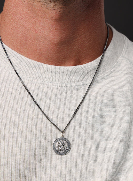 Small Round Saint Christopher Sterling Silver Medal Necklace for Men Jewelry WE ARE ALL SMITH   