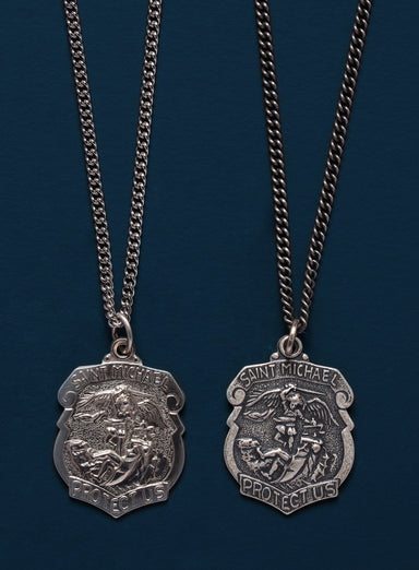 Sterling Silver Saint Michael Shield Shape Pendant Necklace for Men Jewelry WE ARE ALL SMITH
