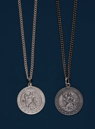 Small Round Saint Christopher Sterling Silver Medal Necklace for Men Jewelry WE ARE ALL SMITH