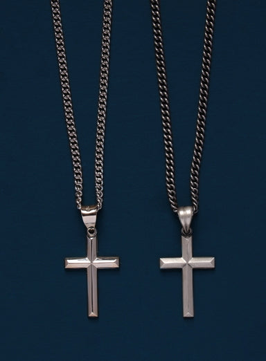 Small Sterling Silver Bevel Cross Pendant Necklace for Men Jewelry WE ARE ALL SMITH