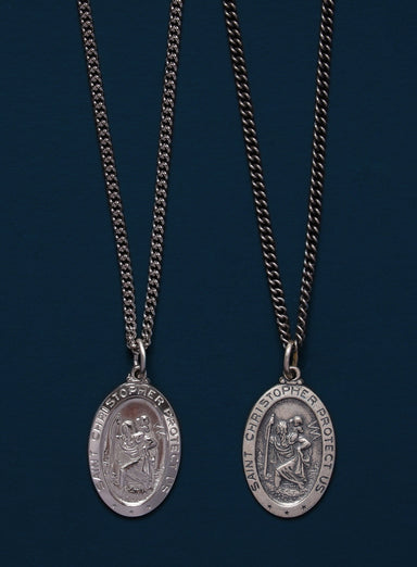 Saint Christopher Sterling Silver Oval Medal Necklace for Men Jewelry WE ARE ALL SMITH