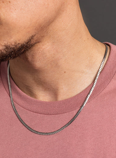 Waterproof 3mm Flat Curb Silver Stainless Steel Chain Necklace Jewelry WE ARE ALL SMITH