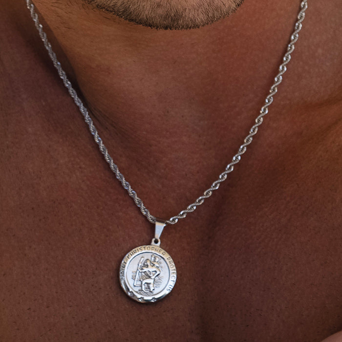 Saint Christopher Protection Medal on 3mm Rope Chain