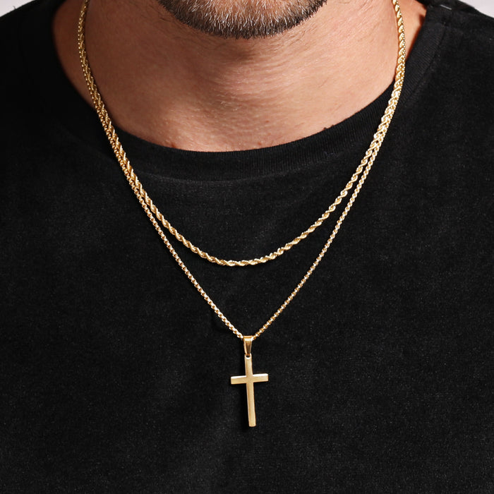 Get this look (Rope Chain Necklace & Gold Cross Necklace)