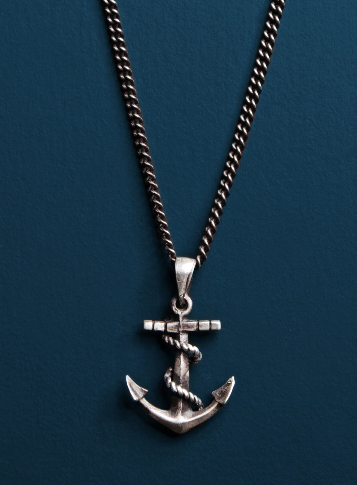 Oxidized Sterling Silver Anchor Necklace for Men — WE ARE