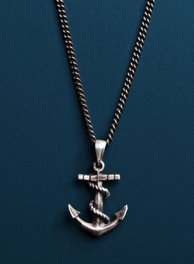 Anchor necklace for men, men's anchor necklace with a black wax