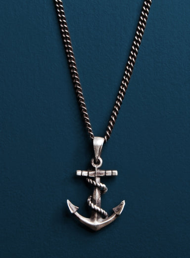 Oxidized Sterling Silver Anchor Necklace for Men Necklaces WE ARE ALL SMITH   