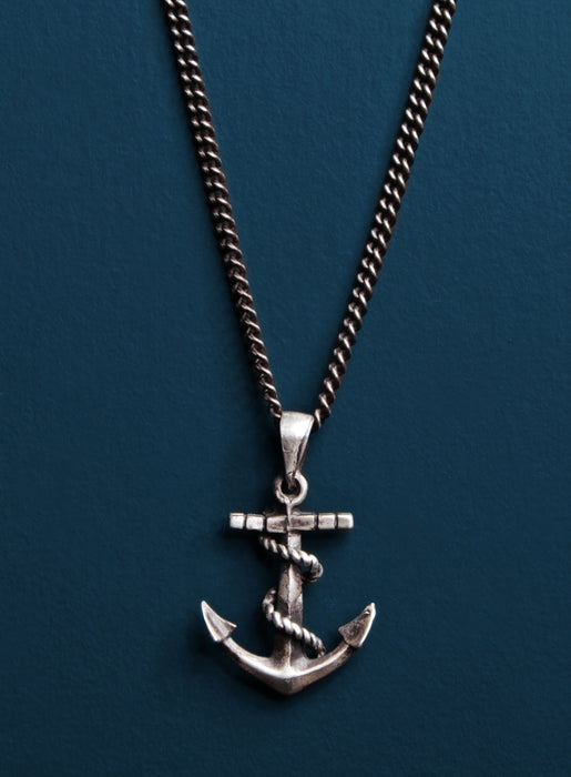 Oxidized Sterling Silver Anchor Necklace for Men Necklaces WE ARE ALL SMITH   
