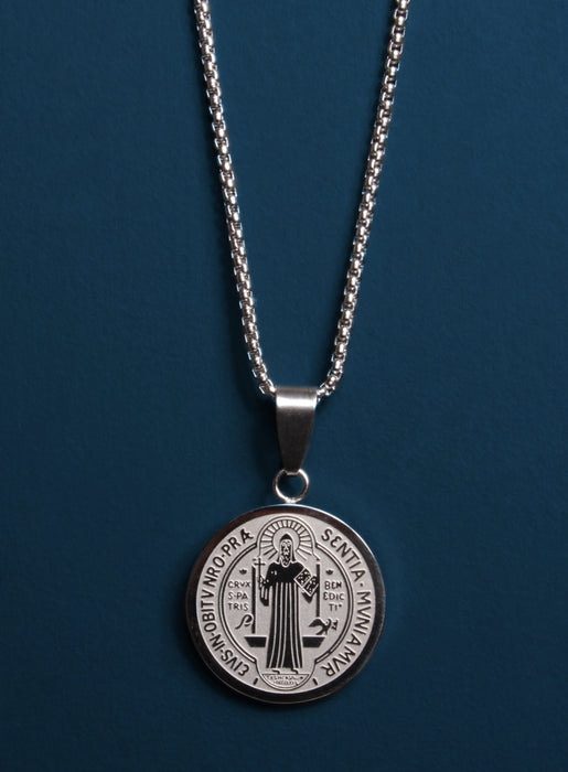 thumbnail image 2 of Saint St. Benedict Medal Pendant Necklace – Stainless Steel – 24" Rounded Box Chain 2 of 3
