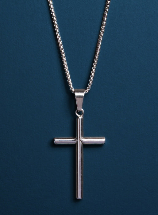 Large Stainless Steel "Bamboo" Cross Men's Necklace Necklaces WE ARE ALL SMITH   