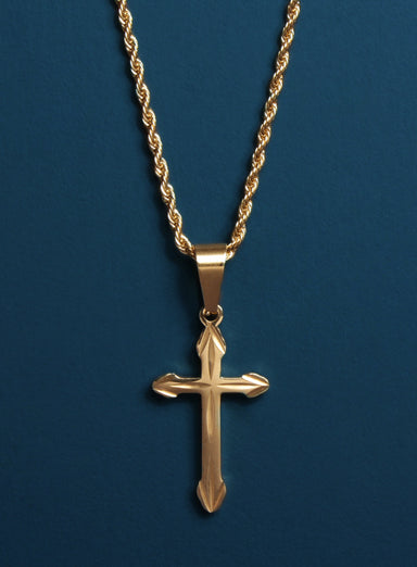 Gold Plated Cross Necklace for Men with Rope Chain Necklaces WE ARE ALL SMITH   