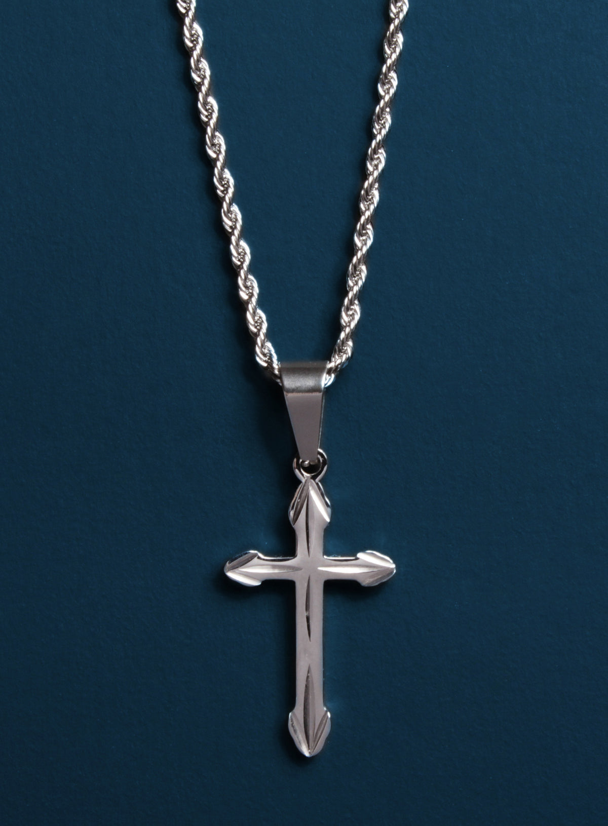 Mens cross necklace deals with rope chain
