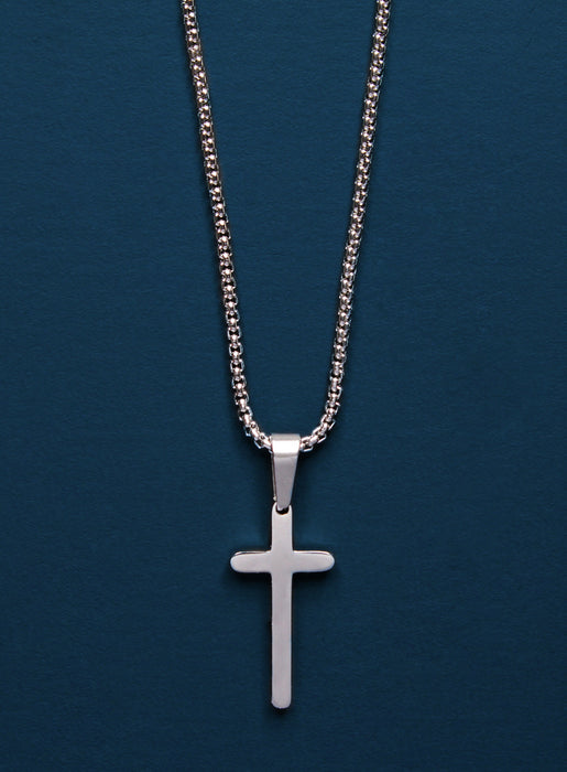 Small silver cross necklace for men, stainless steel chain necklace,  waterproof