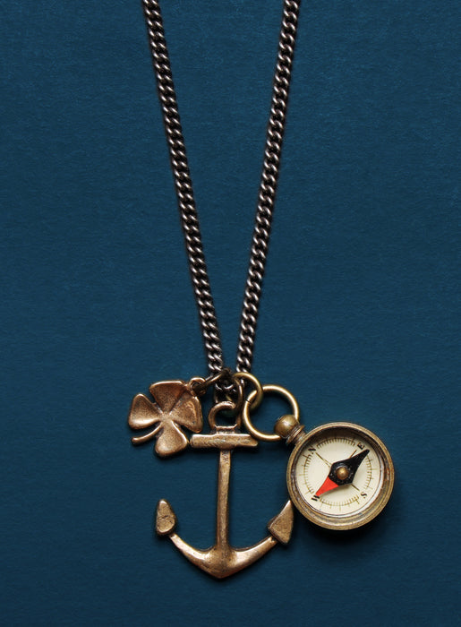 Bronze anchor, four leaf clover and compass necklace for men Necklaces WE ARE ALL SMITH: Men's Jewelry & Clothing.   