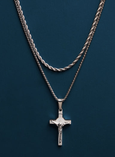 Necklace Set: Silver Rope Chain and Silver Crucifix Necklace Necklaces WE ARE ALL SMITH: Men's Jewelry & Clothing.   